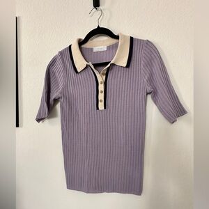 OAK + FORT Lilac Ribbed Knit with Ivory Trim